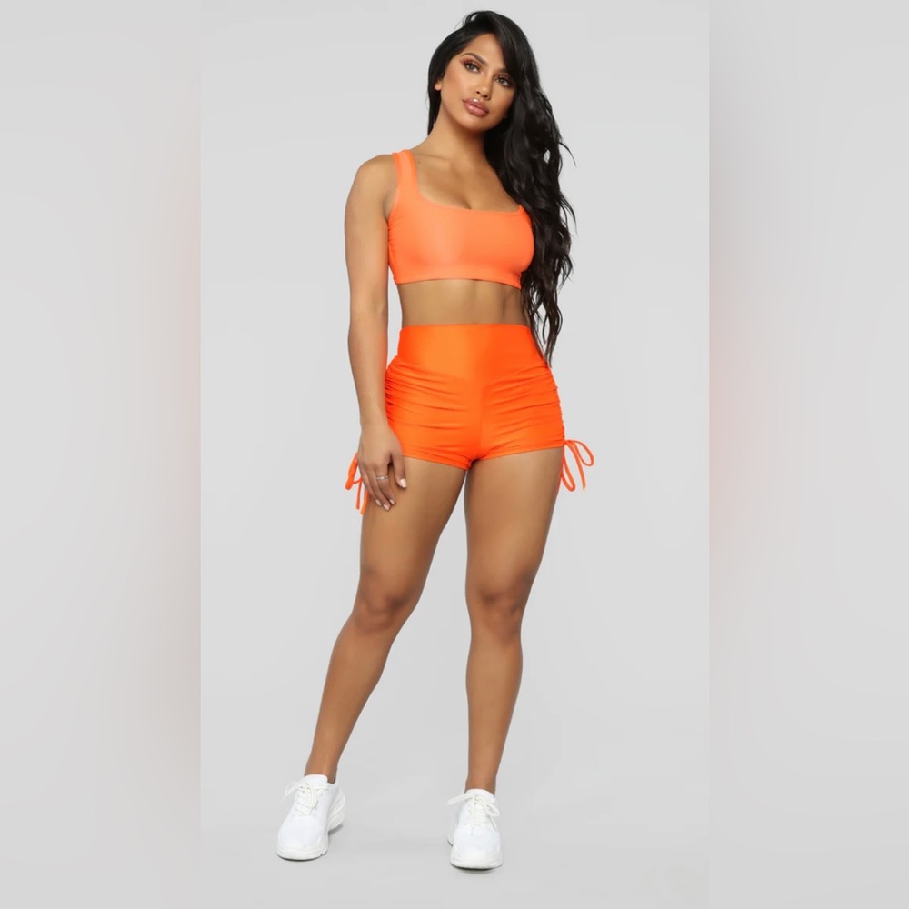 Fashion Nova — Not So Basic Ruched Neon Orange Shorts